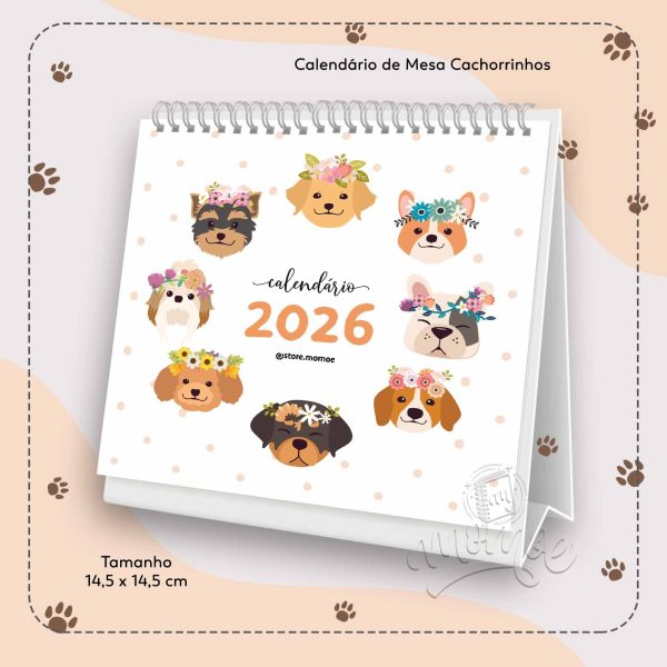 Calendário de Mesa Cachorrinhos 2026 - Imagem 1