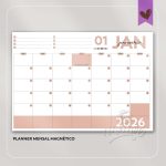 Planner Blocado Mensal Magnético - Calendário de geladeira 2026