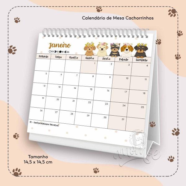 Calendário de Mesa Cachorrinhos 2026 - Imagem 2
