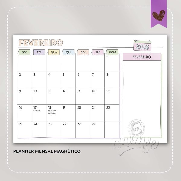 Planner Blocado Mensal Magnético Fun - Calendário de geladeira 2026 - Imagem 9