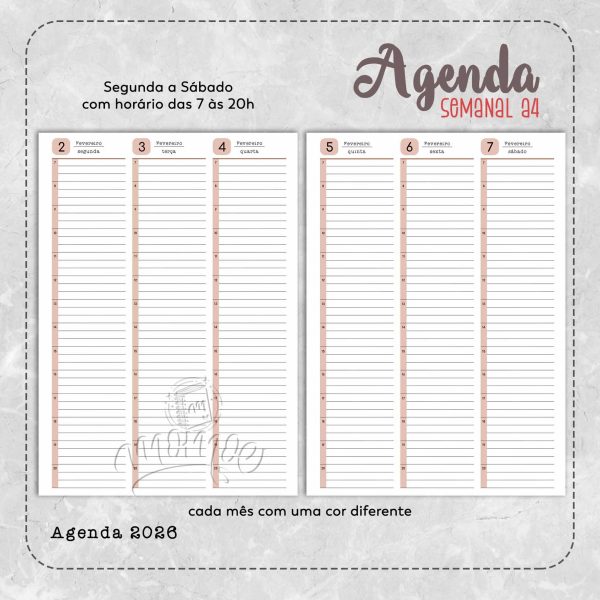 Agenda Semanal A4 2026 - Imagem 2