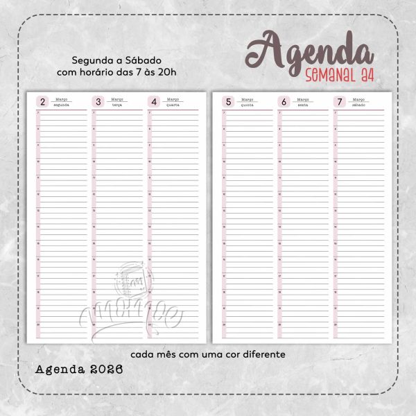 Agenda Semanal A4 2026 - Imagem 3
