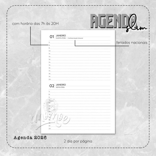 Agenda Slim 2026 - 2 dias por página - Imagem 1