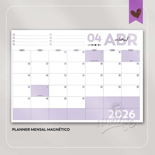 Planner Blocado Mensal Magnético - Calendário de geladeira 2026 - Imagem 4