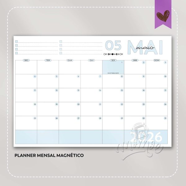 Planner Blocado Mensal Magnético - Calendário de geladeira 2026 - Imagem 5