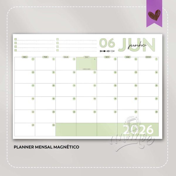Planner Blocado Mensal Magnético - Calendário de geladeira 2026 - Imagem 6