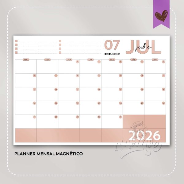 Planner Blocado Mensal Magnético - Calendário de geladeira 2026 - Imagem 7