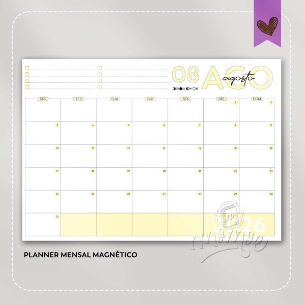 Planner Blocado Mensal Magnético - Calendário de geladeira 2026 - Imagem 8