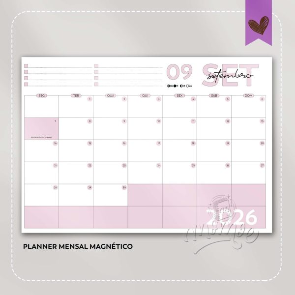 Planner Blocado Mensal Magnético - Calendário de geladeira 2026 - Imagem 9