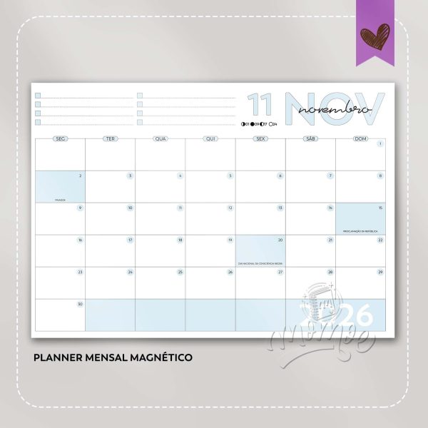 Planner Blocado Mensal Magnético - Calendário de geladeira 2026 - Imagem 11