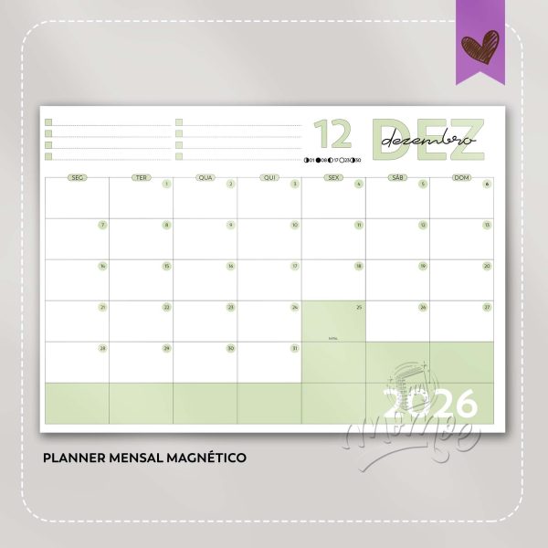 Planner Blocado Mensal Magnético - Calendário de geladeira 2026 - Imagem 12