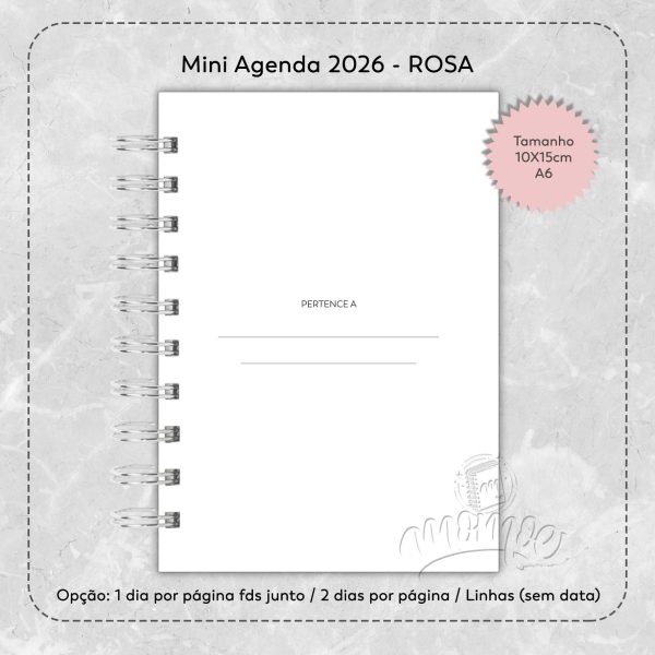 Mini Agenda 2026 - A6 Rosa - Imagem 1