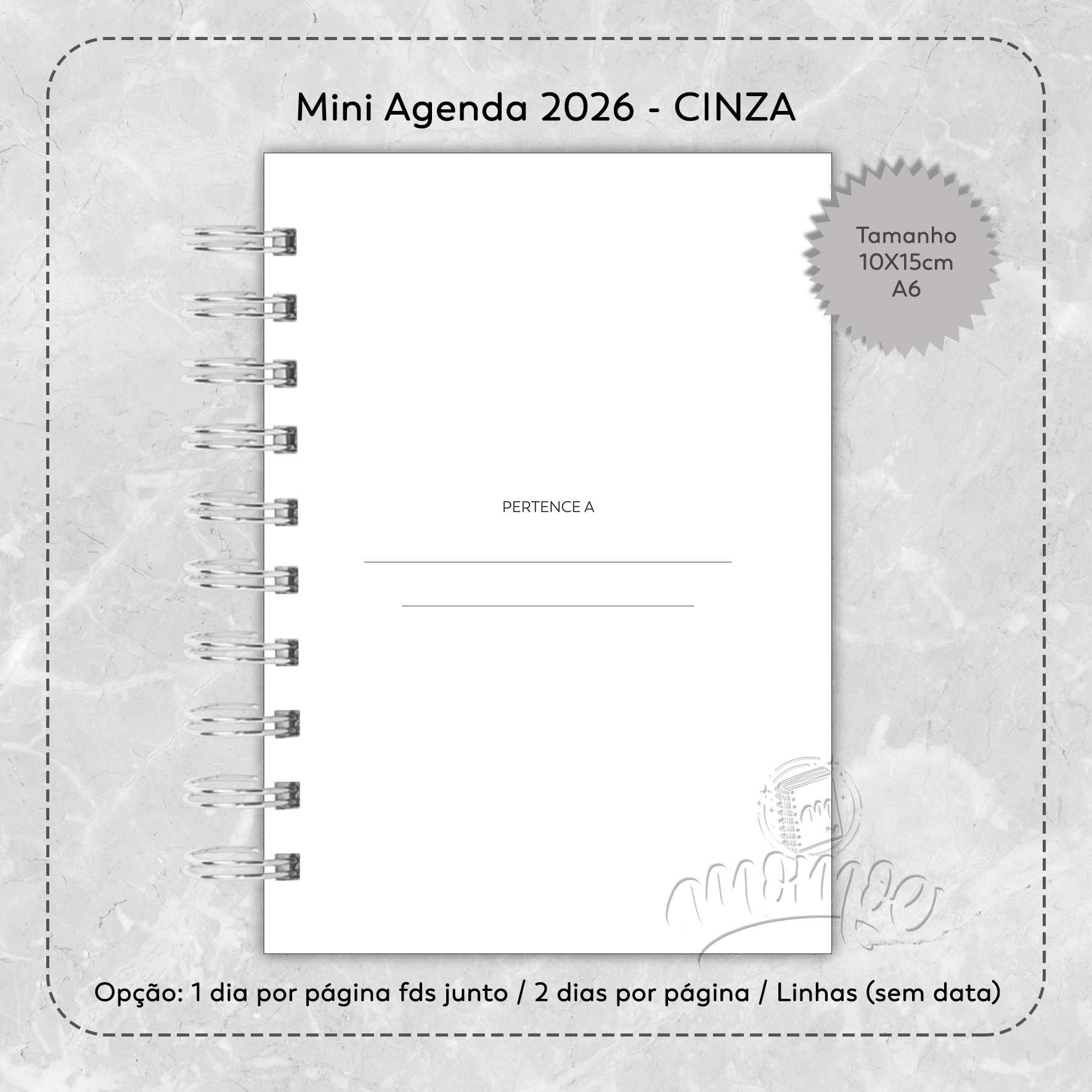 mini agenda Mini Agenda 2026 - A6 Cinza - Imagem 1